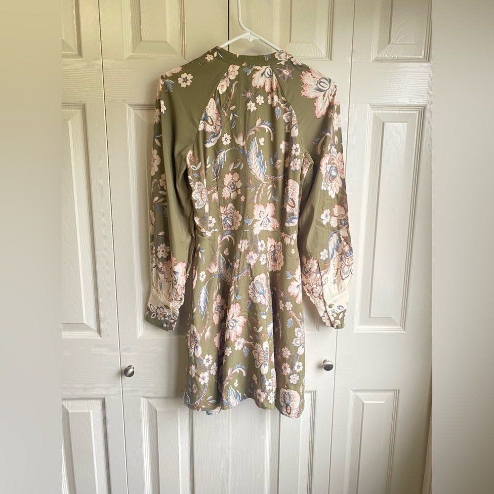 New Sezane Caprice Mini Dress - Rama Kaki Floral French Elegant Casual FR34/US2 - Picture 4 of 8